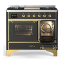 ILVE Majestic III 40-inch Dual Fuel Range with 5 Liquid Propane Burner, Griddle and Triple Glass Door Electric Oven in Graphite Matte with Brass Trim (UMD40FNR3MGGLP)