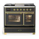 ILVE Majestic III 40-inch Dual Fuel Range with 6 Natural Gas Burner, Griddle and Triple Glass Door Electric Oven in Graphite Matte with Brass Trim (UMD40FNR3MGG)
