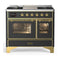 ILVE Majestic III 40-inch Dual Fuel Range with 6 Natural Gas Burner, Griddle and Triple Glass Door Electric Oven in Graphite Matte with Brass Trim (UMD40FNR3MGG)