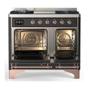 ILVE Majestic III 40-inch Dual Fuel Range with 5 Liquid Propane Burner, Griddle and Triple Glass Door Electric Oven in Graphite Matte with Copper Trim (UMD40FNR3MGPLP)