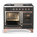 ILVE Majestic III 40-inch Dual Fuel Range with 5 Liquid Propane Burner, Griddle and Triple Glass Door Electric Oven in Graphite Matte with Copper Trim (UMD40FNR3MGPLP)