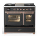ILVE Majestic III 40-inch Dual Fuel Range with 5 Liquid Propane Burner, Griddle and Triple Glass Door Electric Oven in Graphite Matte with Copper Trim (UMD40FNR3MGPLP)