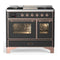ILVE Majestic III 40-inch Dual Fuel Range with 5 Liquid Propane Burner, Griddle and Triple Glass Door Electric Oven in Graphite Matte with Copper Trim (UMD40FNR3MGPLP)