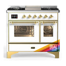 ILVE Majestic III 40-inch Dual Fuel Range with 6 Natural Gas Burner, Griddle and Triple Glass Door Electric Oven in RAL with Brass Trim (UMD40FNR3RAG)