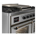ILVE Majestic III 40-inch Dual Fuel Range with 6 Natural Gas Burner, Griddle and Triple Glass Door Electric Oven in Stainless Steel with Burnished Trim (UMD40FNR3SSB)