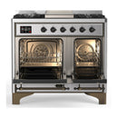 ILVE Majestic III 40-inch Dual Fuel Range with 6 Natural Gas Burner, Griddle and Triple Glass Door Electric Oven in Stainless Steel with Burnished Trim (UMD40FNR3SSB)