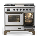 ILVE Majestic III 40-inch Dual Fuel Range with 6 Natural Gas Burner, Griddle and Triple Glass Door Electric Oven in Stainless Steel with Burnished Trim (UMD40FNR3SSB)