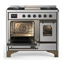 ILVE Majestic III 40-inch Dual Fuel Range with 5 Liquid Propane Burner, Griddle and Triple Glass Door Electric Oven in Stainless Steel with Burnished Trim (UMD40FNR3SSBLP)