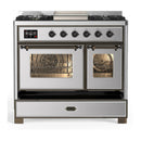 ILVE Majestic III 40-inch Dual Fuel Range with 6 Natural Gas Burner, Griddle and Triple Glass Door Electric Oven in Stainless Steel with Burnished Trim (UMD40FNR3SSB)