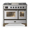 ILVE Majestic III 40-inch Dual Fuel Range with 6 Natural Gas Burner, Griddle and Triple Glass Door Electric Oven in Stainless Steel with Burnished Trim (UMD40FNR3SSB)