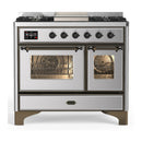 ILVE Majestic III 40-inch Dual Fuel Range with 5 Liquid Propane Burner, Griddle and Triple Glass Door Electric Oven in Stainless Steel with Burnished Trim (UMD40FNR3SSBLP)