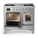 ILVE Majestic III 40-inch Dual Fuel Range with 5 Liquid Propane Burner, Griddle and Triple Glass Door Electric Oven in Stainless Steel with Chrome Trim (UMD40FNR3SSCLP)