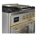 ILVE Majestic III 40-inch Dual Fuel Range with 5 Liquid Propane Burner, Griddle and Triple Glass Door Electric Oven in Stainless Steel with Brass Trim (UMD40FNR3SSGLP)
