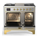 ILVE Majestic III 40-inch Dual Fuel Range with 5 Liquid Propane Burner, Griddle and Triple Glass Door Electric Oven in Stainless Steel with Brass Trim (UMD40FNR3SSGLP)