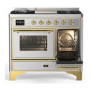 ILVE Majestic III 40-inch Dual Fuel Range with 5 Liquid Propane Burner, Griddle and Triple Glass Door Electric Oven in Stainless Steel with Brass Trim (UMD40FNR3SSGLP)