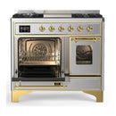ILVE Majestic III 40-inch Dual Fuel Range with 6 Natural Gas Burner, Griddle and Triple Glass Door Electric Oven in Stainless Steel with Brass Trim (UMD40FNR3SSG)
