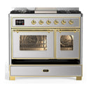ILVE Majestic III 40-inch Dual Fuel Range with 5 Liquid Propane Burner, Griddle and Triple Glass Door Electric Oven in Stainless Steel with Brass Trim (UMD40FNR3SSGLP)