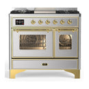 ILVE Majestic III 40-inch Dual Fuel Range with 5 Liquid Propane Burner, Griddle and Triple Glass Door Electric Oven in Stainless Steel with Brass Trim (UMD40FNR3SSGLP)