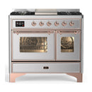 ILVE Majestic III 40-inch Dual Fuel Range with 5 Liquid Propane Burner, Griddle and Triple Glass Door Electric Oven in Stainless Steel with Copper Trim (UMD40FNR3SSPLP)