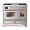 ILVE Majestic III 40-inch Dual Fuel Range with 5 Liquid Propane Burner, Griddle and Triple Glass Door Electric Oven in Stainless Steel with Copper Trim (UMD40FNR3SSPLP)