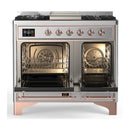 ILVE Majestic III 40-inch Dual Fuel Range with 6 Natural Gas Burner, Griddle and Triple Glass Door Electric Oven in Stainless Steel with Copper Trim (UMD40FNR3SSP)
