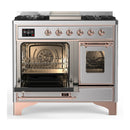ILVE Majestic III 40-inch Dual Fuel Range with 5 Liquid Propane Burner, Griddle and Triple Glass Door Electric Oven in Stainless Steel with Copper Trim (UMD40FNR3SSPLP)