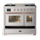 ILVE Majestic III 40-inch Dual Fuel Range with 5 Liquid Propane Burner, Griddle and Triple Glass Door Electric Oven in Stainless Steel with Copper Trim (UMD40FNR3SSPLP)