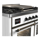 ILVE Majestic III 40-inch Dual Fuel Range with 5 Liquid Propane Burner, Griddle and Triple Glass Door Electric Oven in White with Burnished Trim (UMD40FNR3WHBLP)