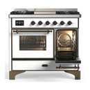 ILVE Majestic III 40-inch Dual Fuel Range with 5 Liquid Propane Burner, Griddle and Triple Glass Door Electric Oven in White with Burnished Trim (UMD40FNR3WHBLP)