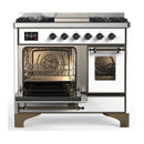 ILVE Majestic III 40-inch Dual Fuel Range with 5 Liquid Propane Burner, Griddle and Triple Glass Door Electric Oven in White with Burnished Trim (UMD40FNR3WHBLP)