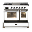 ILVE Majestic III 40-inch Dual Fuel Range with 5 Liquid Propane Burner, Griddle and Triple Glass Door Electric Oven in White with Burnished Trim (UMD40FNR3WHBLP)