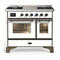ILVE Majestic III 40-inch Dual Fuel Range with 6 Natural Gas Burner, Griddle and Triple Glass Door Electric Oven in White with Burnished Trim (UMD40FNR3WHB)