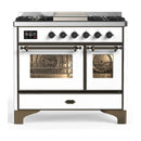 ILVE Majestic III 40-inch Dual Fuel Range with 5 Liquid Propane Burner, Griddle and Triple Glass Door Electric Oven in White with Burnished Trim (UMD40FNR3WHBLP)