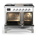 ILVE Majestic III 40-inch Dual Fuel Range with 6 Natural Gas Burner, Griddle and Triple Glass Door Electric Oven in White with Chrome Trim (UMD40FNR3WHC)