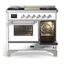 ILVE Majestic III 40-inch Dual Fuel Range with 5 Liquid Propane Burner, Griddle and Triple Glass Door Electric Oven in White with Chrome Trim (UMD40FNR3WHCLP)