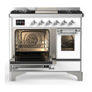 ILVE Majestic III 40-inch Dual Fuel Range with 6 Natural Gas Burner, Griddle and Triple Glass Door Electric Oven in White with Chrome Trim (UMD40FNR3WHC)