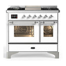 ILVE Majestic III 40-inch Dual Fuel Range with 5 Liquid Propane Burner, Griddle and Triple Glass Door Electric Oven in White with Chrome Trim (UMD40FNR3WHCLP)