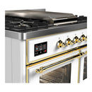 ILVE Majestic III 40-inch Dual Fuel Range with 5 Liquid Propane Burner, Griddle and Triple Glass Door Electric Oven in White with Brass Trim (UMD40FNR3WHGLP)