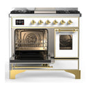 ILVE Majestic III 40-inch Dual Fuel Range with 5 Liquid Propane Burner, Griddle and Triple Glass Door Electric Oven in White with Brass Trim (UMD40FNR3WHGLP)