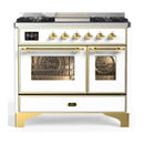 ILVE Majestic III 40-inch Dual Fuel Range with 5 Liquid Propane Burner, Griddle and Triple Glass Door Electric Oven in White with Brass Trim (UMD40FNR3WHGLP)