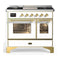 ILVE Majestic III 40-inch Dual Fuel Range with 5 Liquid Propane Burner, Griddle and Triple Glass Door Electric Oven in White with Brass Trim (UMD40FNR3WHGLP)