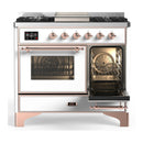 ILVE Majestic III 40-inch Dual Fuel Range with 5 Liquid Propane Burner, Griddle and Triple Glass Door Electric Oven in White with Copper Trim (UMD40FNR3WHPLP)