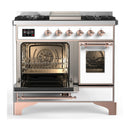 ILVE Majestic III 40-inch Dual Fuel Range with 5 Liquid Propane Burner, Griddle and Triple Glass Door Electric Oven in White with Copper Trim (UMD40FNR3WHPLP)