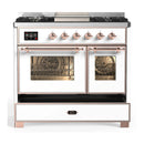 ILVE Majestic III 40-inch Dual Fuel Range with 5 Liquid Propane Burner, Griddle and Triple Glass Door Electric Oven in White with Copper Trim (UMD40FNR3WHPLP)