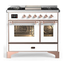 ILVE Majestic III 40-inch Dual Fuel Range with 5 Liquid Propane Burner, Griddle and Triple Glass Door Electric Oven in White with Copper Trim (UMD40FNR3WHPLP)