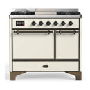 ILVE Majestic III 40-inch Dual Fuel Range with 5 Liquid Propane Burner, Griddle and Solid Door Electric Oven in Antique White with Burnished Trim (UMD40FQNR3AWBLP)