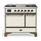 ILVE Majestic III 40-inch Dual Fuel Range with 5 Liquid Propane Burner, Griddle and Solid Door Electric Oven in Antique White with Burnished Trim (UMD40FQNR3AWBLP)