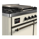 ILVE Majestic III 40-inch Dual Fuel Range with 5 Liquid Propane Burner, Griddle and Solid Door Electric Oven in Antique White with Burnished Trim (UMD40FQNR3AWBLP)