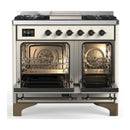 ILVE Majestic III 40-inch Dual Fuel Range with 5 Liquid Propane Burner, Griddle and Solid Door Electric Oven in Antique White with Burnished Trim (UMD40FQNR3AWBLP)