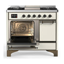 ILVE Majestic III 40-inch Dual Fuel Range with 5 Liquid Propane Burner, Griddle and Solid Door Electric Oven in Antique White with Burnished Trim (UMD40FQNR3AWBLP)